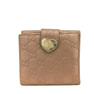 Gucci Wallet Ssima Heart GG Logo Bifold Beige Leather